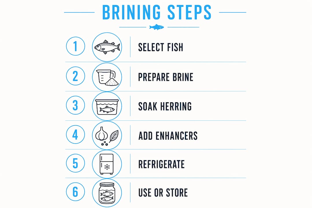 Infographic showing step-by-step herring brining process