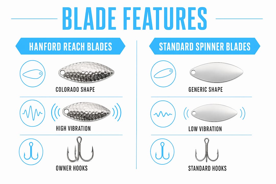 Infographic comparing Hanford Reach and standard spinner blades