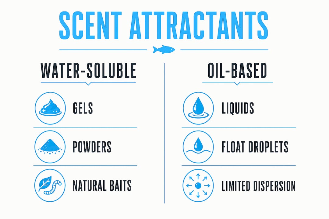 Infographic comparing water-soluble and oil-based scent attractants
