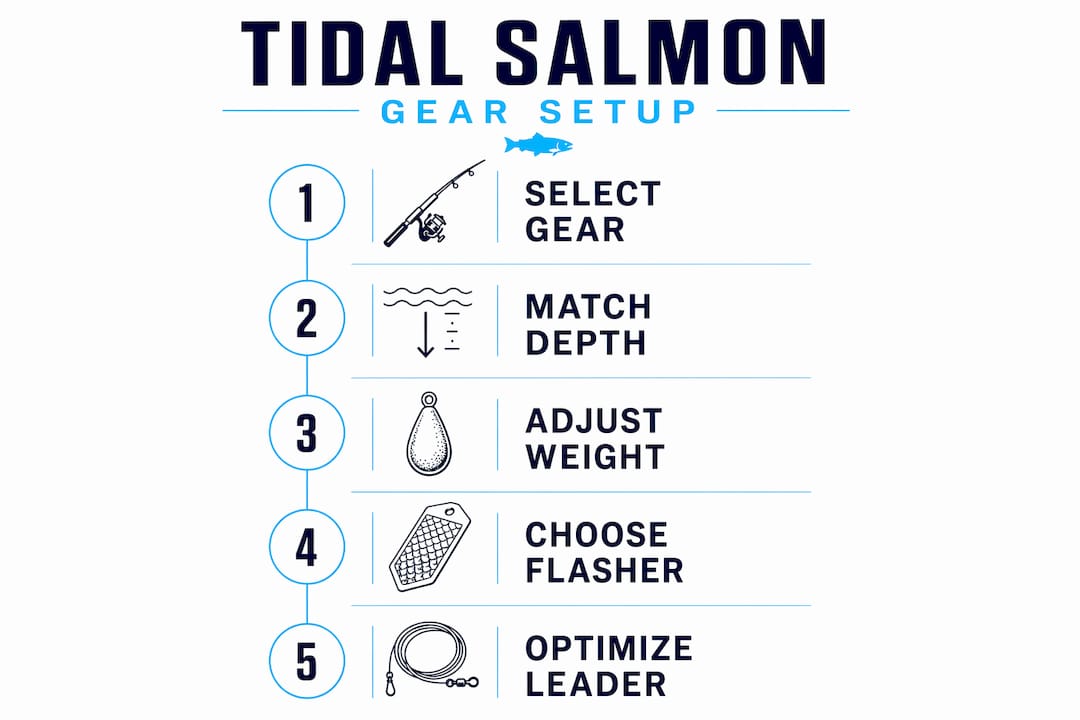 Infographic outlining tidal salmon fishing gear steps