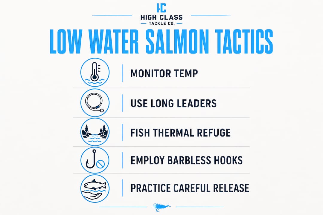 Infographic showing low water salmon fishing steps