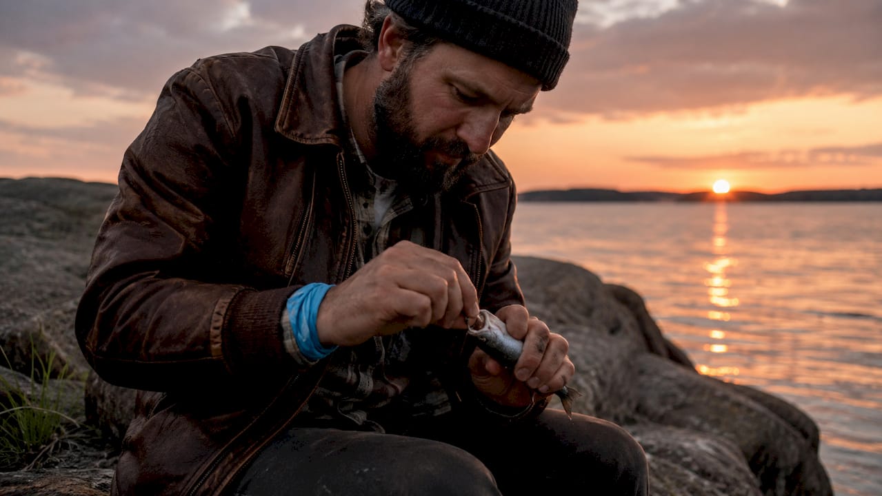 Hands rigging cut-plug herring bait outdoors