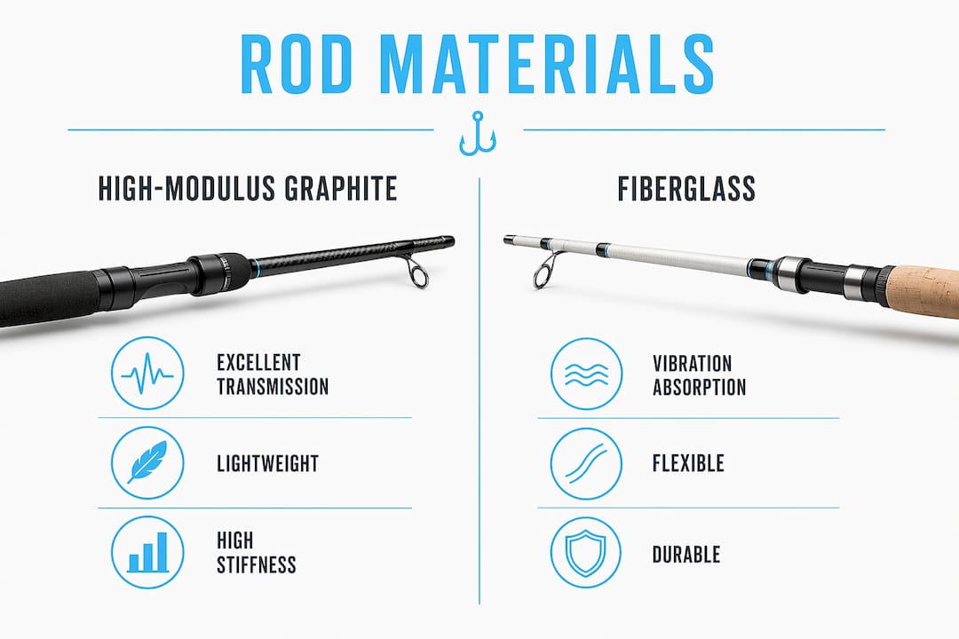 Infographic comparing sensitive fishing rod materials