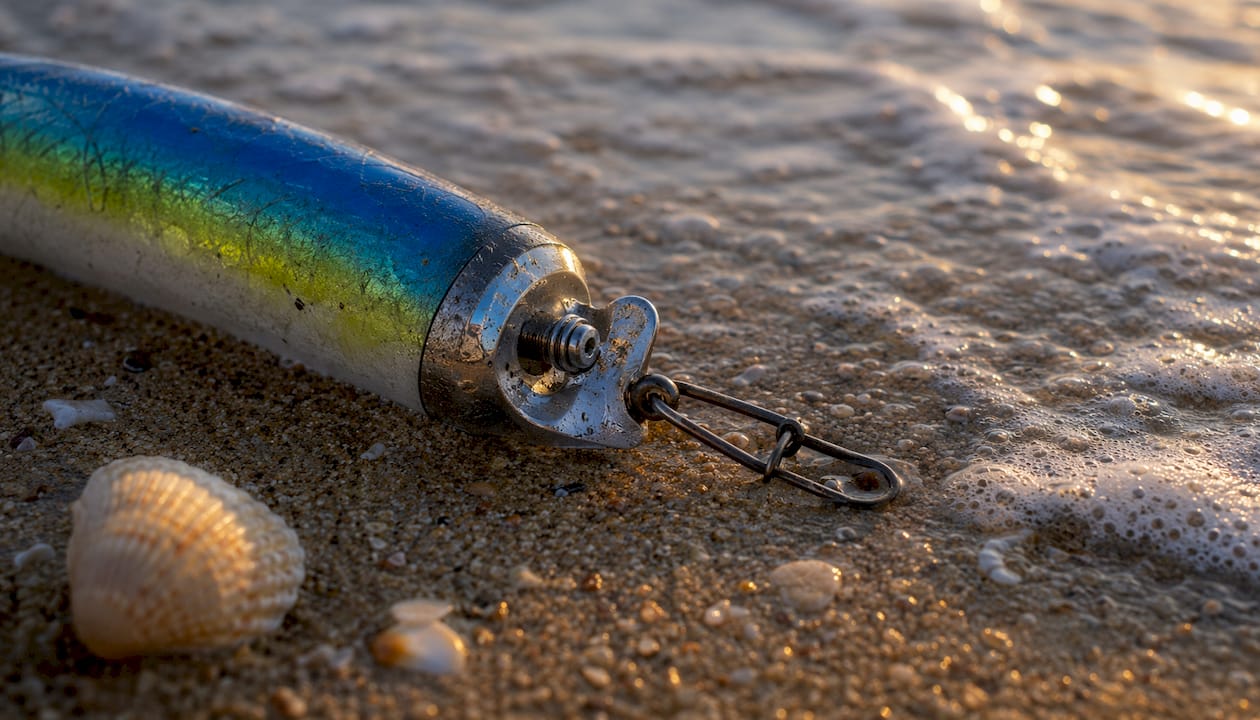 Close-up of Kwikfish lure's adjustable screw eye