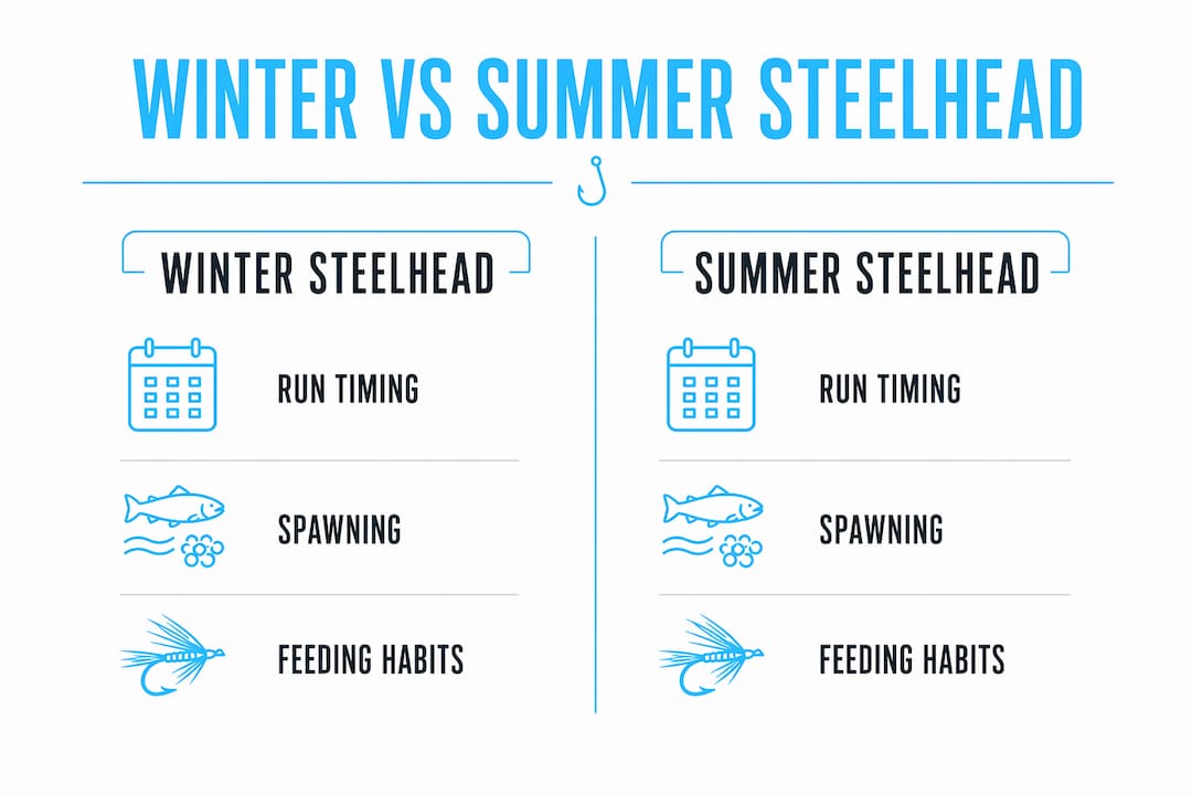 Infographic comparing winter and summer steelhead characteristics