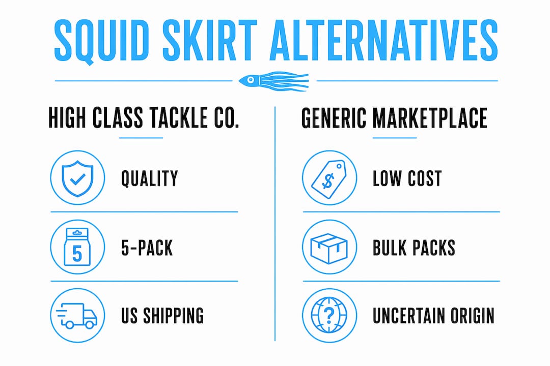 Infographic comparing squid skirt alternatives
