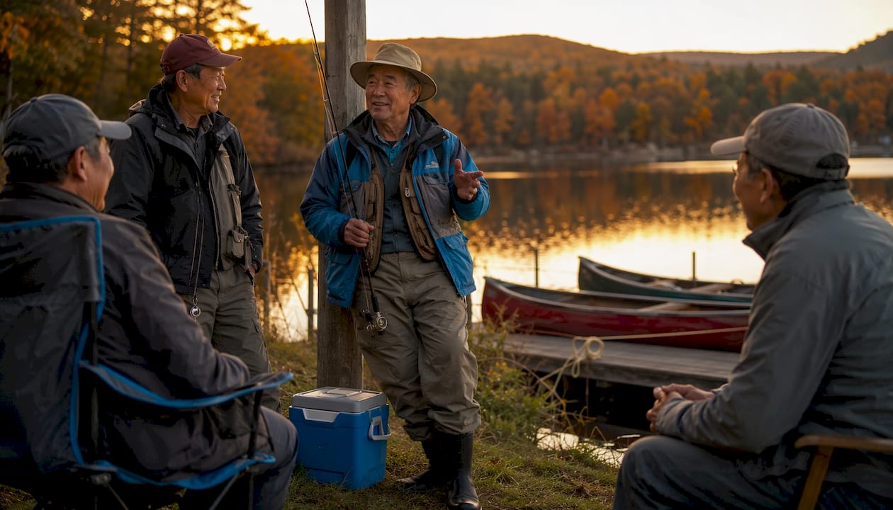 Fishing ambassador engaging local anglers at lake