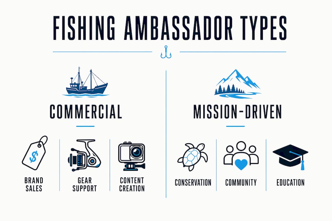 Infographic comparing commercial and mission-driven fishing ambassadors