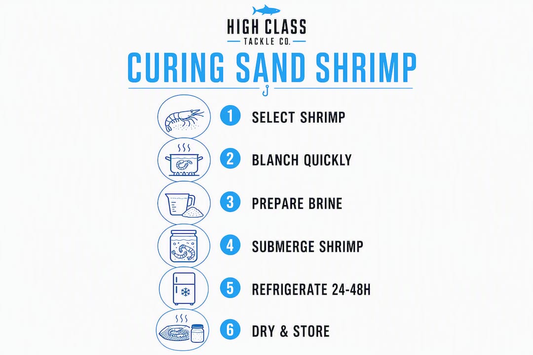Infographic showing step-by-step sand shrimp curing process