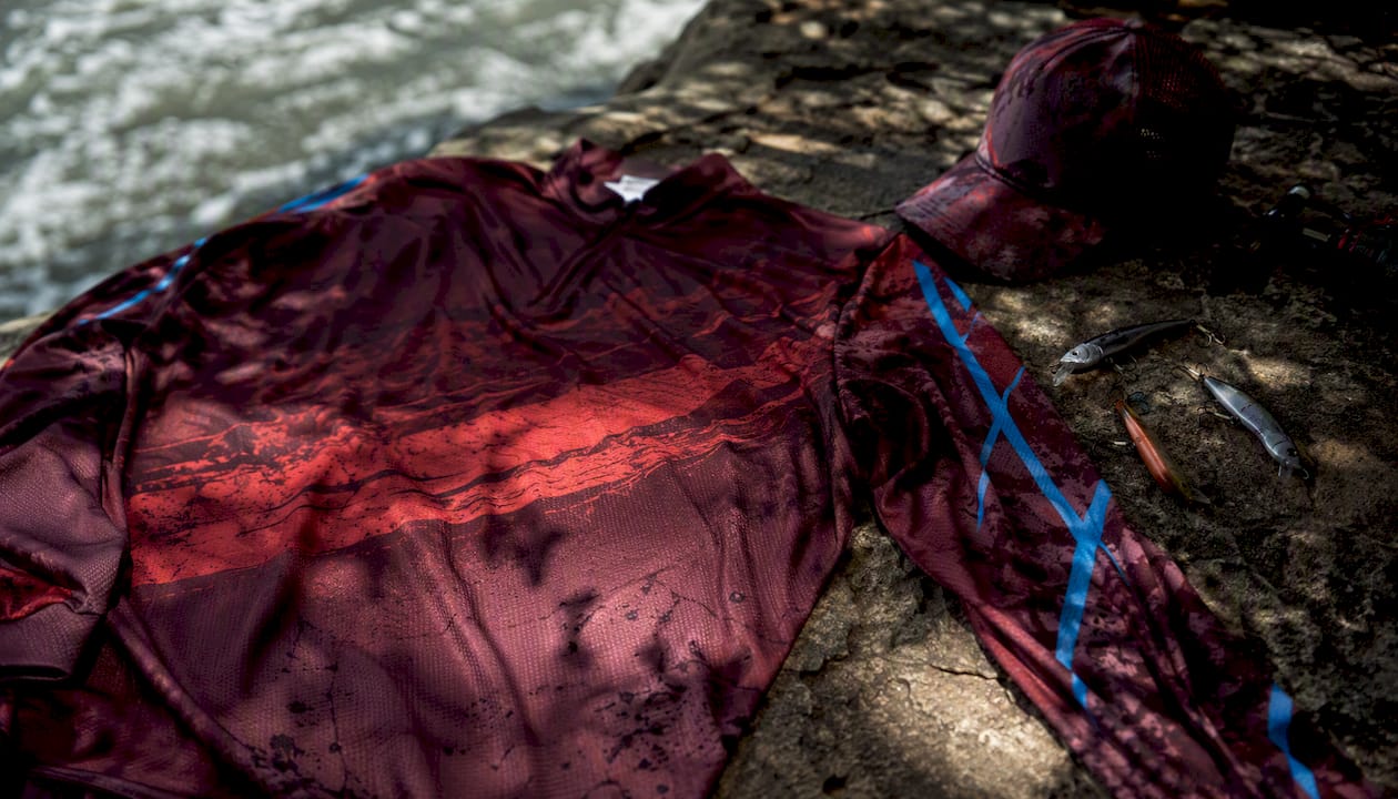 Close-up of streetwear inspired fishing shirt details