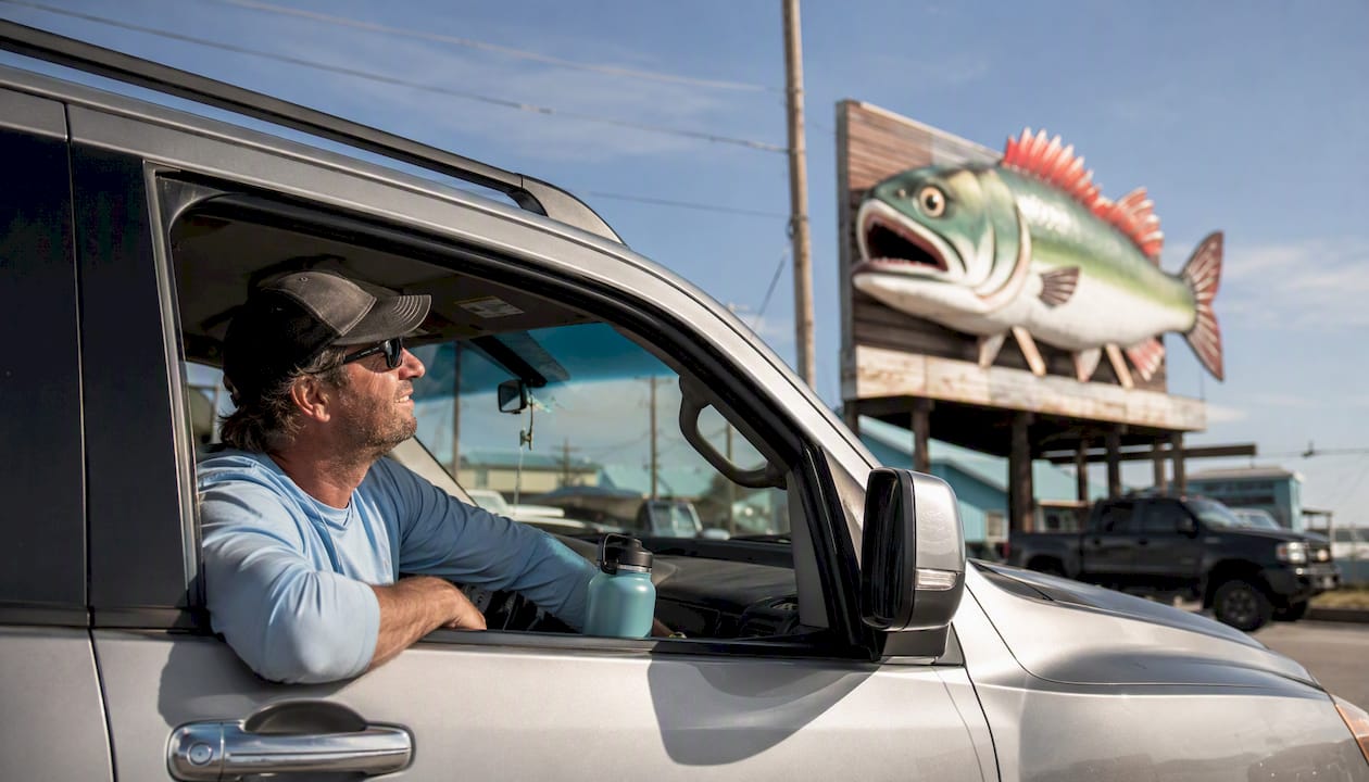 Driver noticing humorous outdoor ad