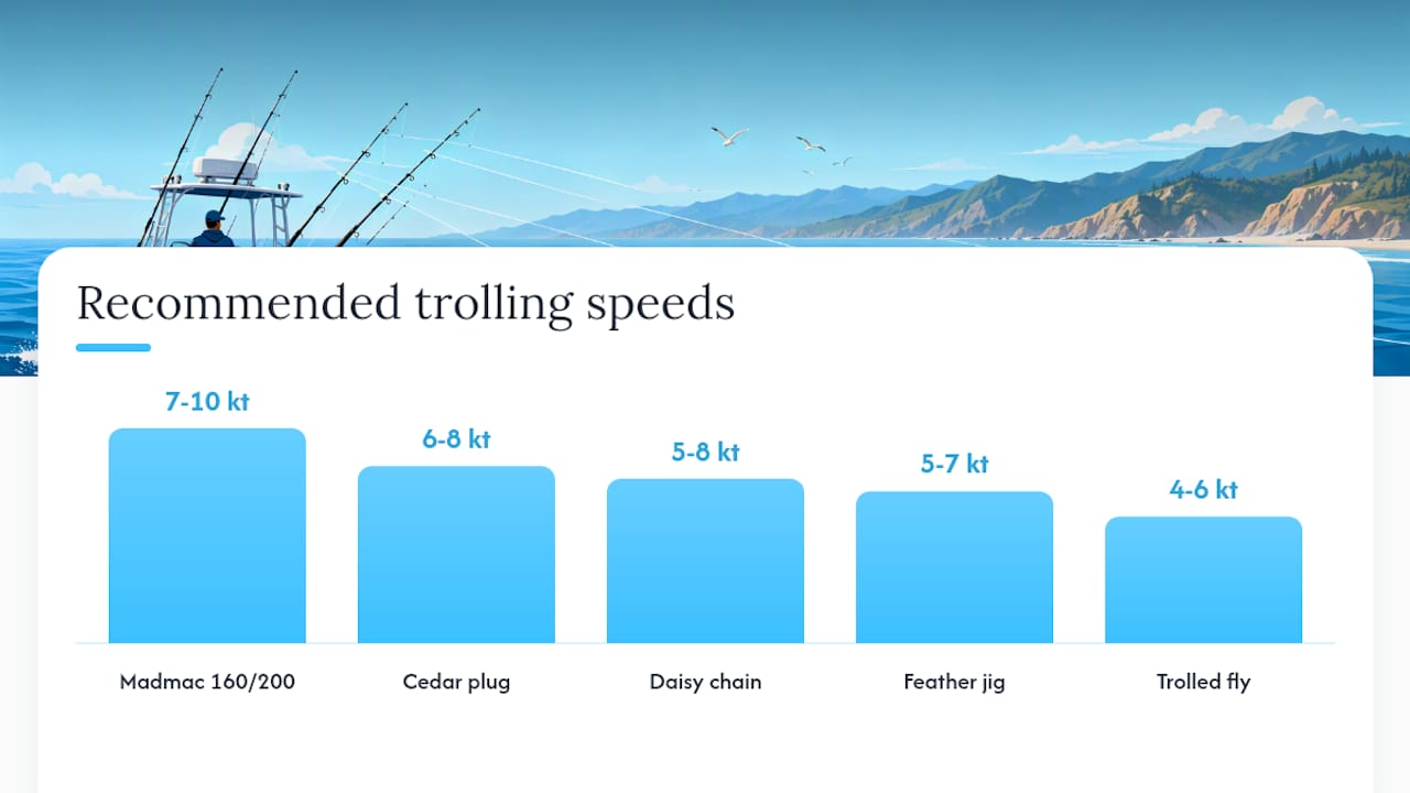 Chart comparing albacore trolling lures by speed and depth