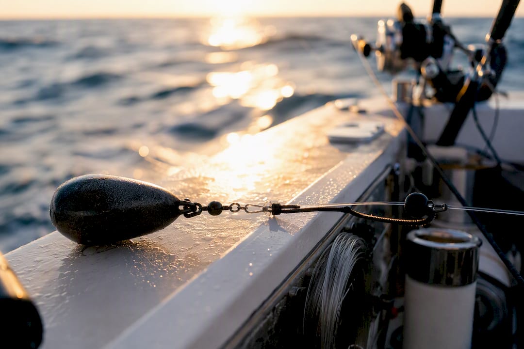 Close-up of cannonball slider rig with bumper on boat