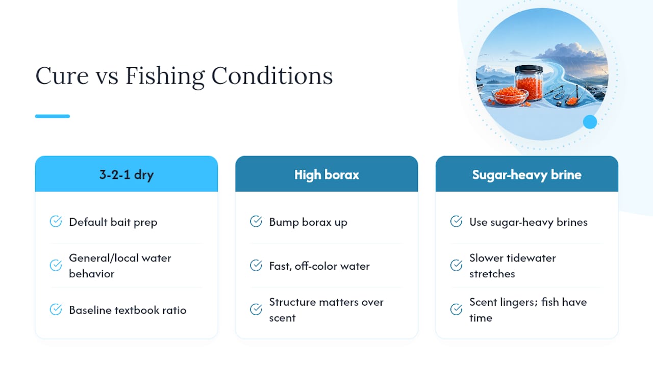 Salmon cure choices matched to water conditions