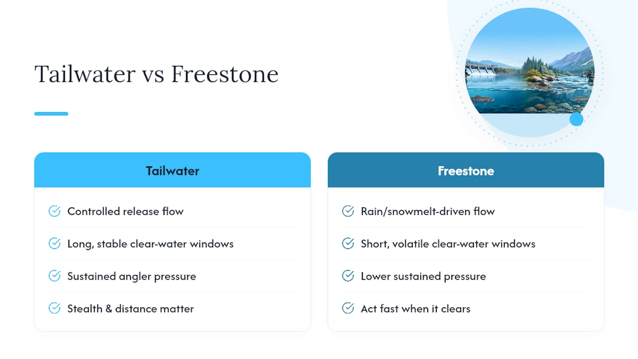 Tailwater and freestone river tactic comparison