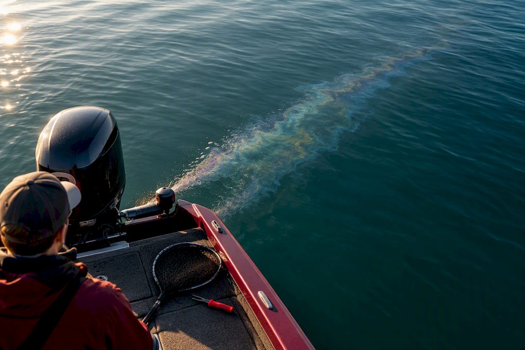 Visible scent trail behind fishing boat