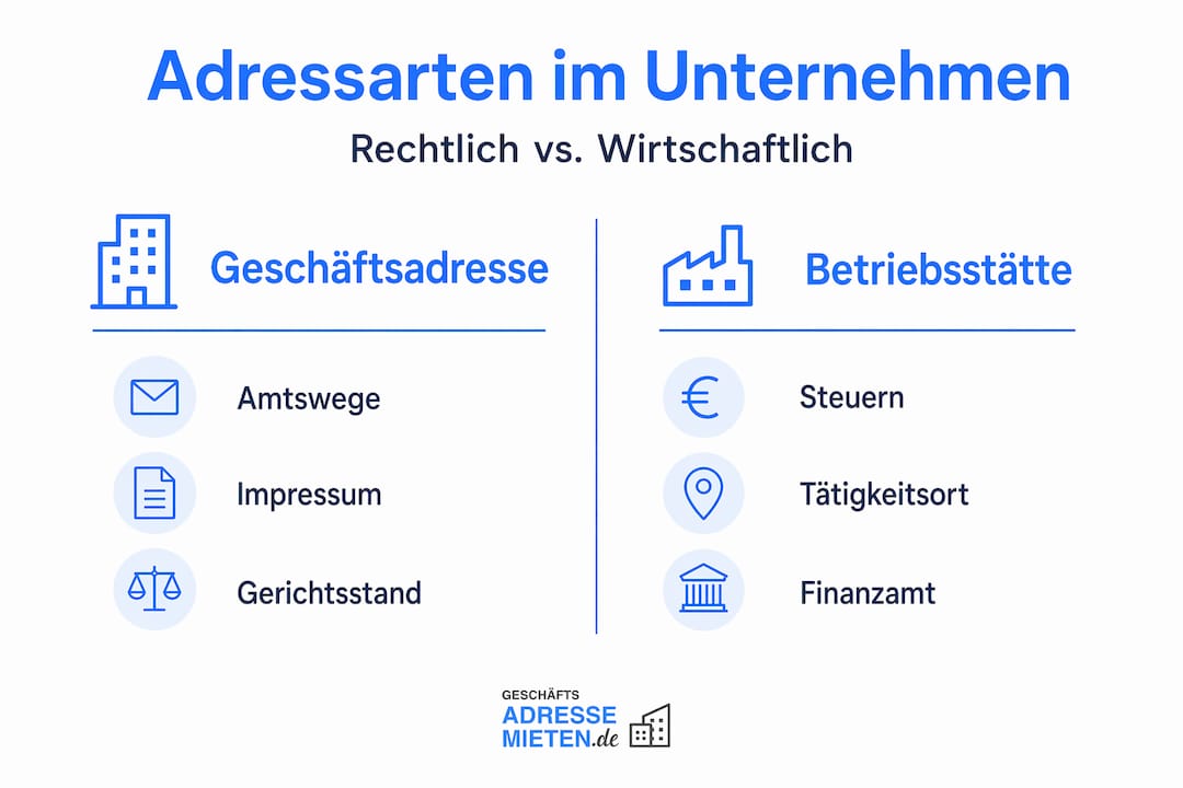 Infografik: Unterschiede zwischen Firmenadresse und Betriebsstätte auf einen Blick