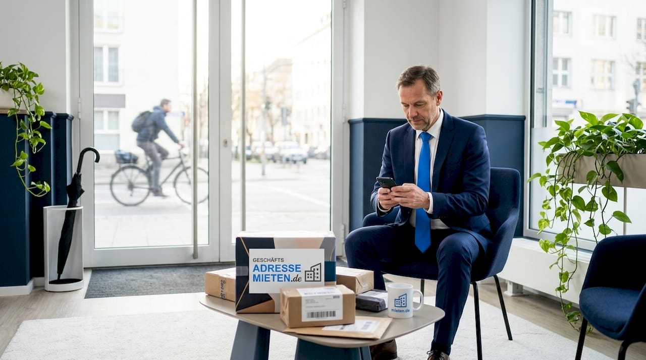 Geschäftsmann im Empfangsbereich eines modernen Coworking-Spaces