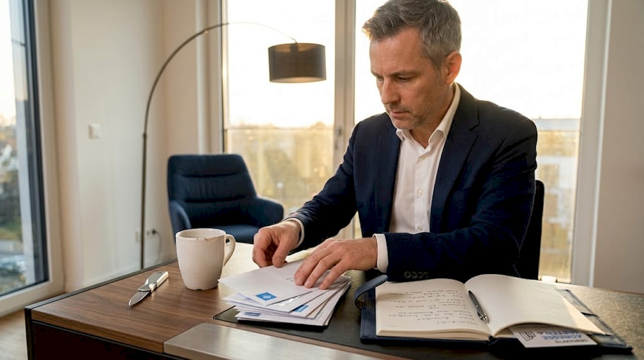 Selbstständiger verwaltet seine Post digital am virtuellen Arbeitsplatz.