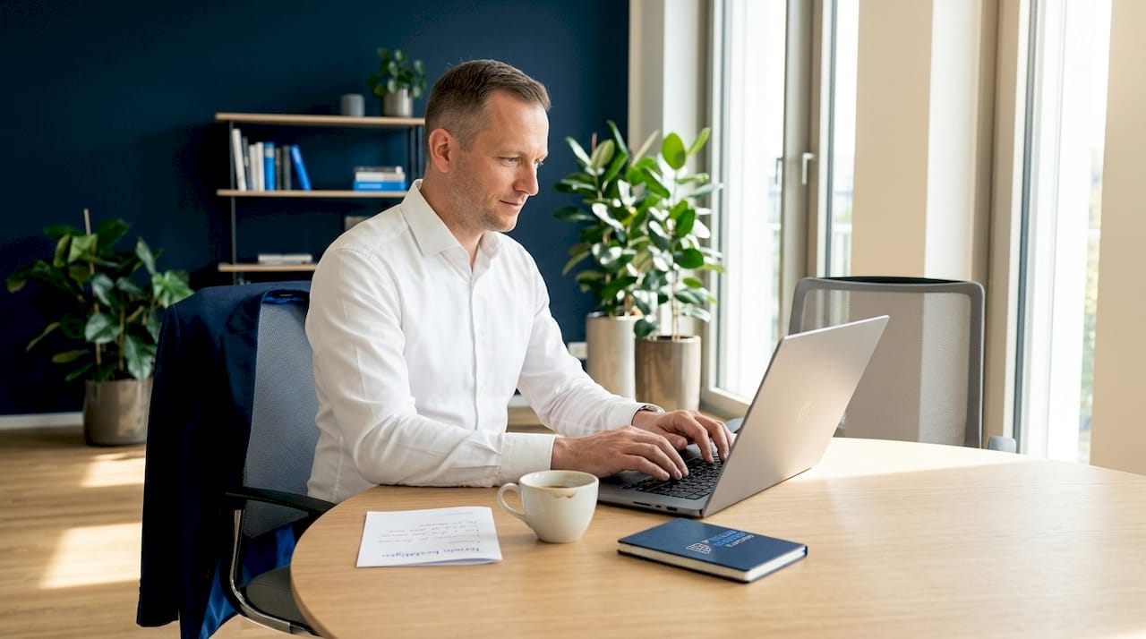 Ein Unternehmer kümmert sich im Homeoffice um seine geschäftliche Korrespondenz.