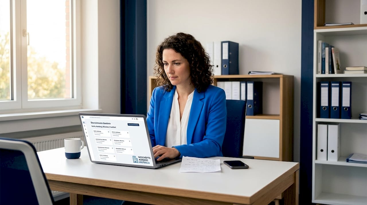 Eine Frau koordiniert vom Schreibtisch aus verschiedene Online-Präsenzen.