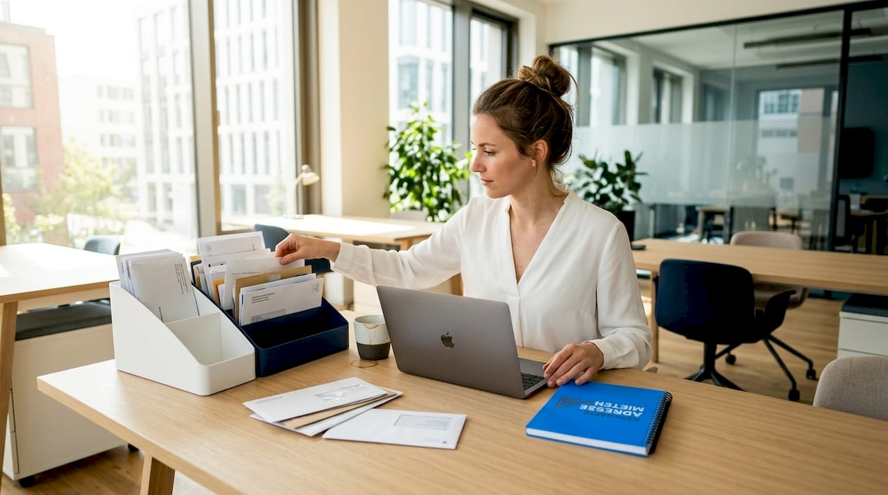 Eine Mitarbeiterin sortiert die Post im Coworking-Büro.