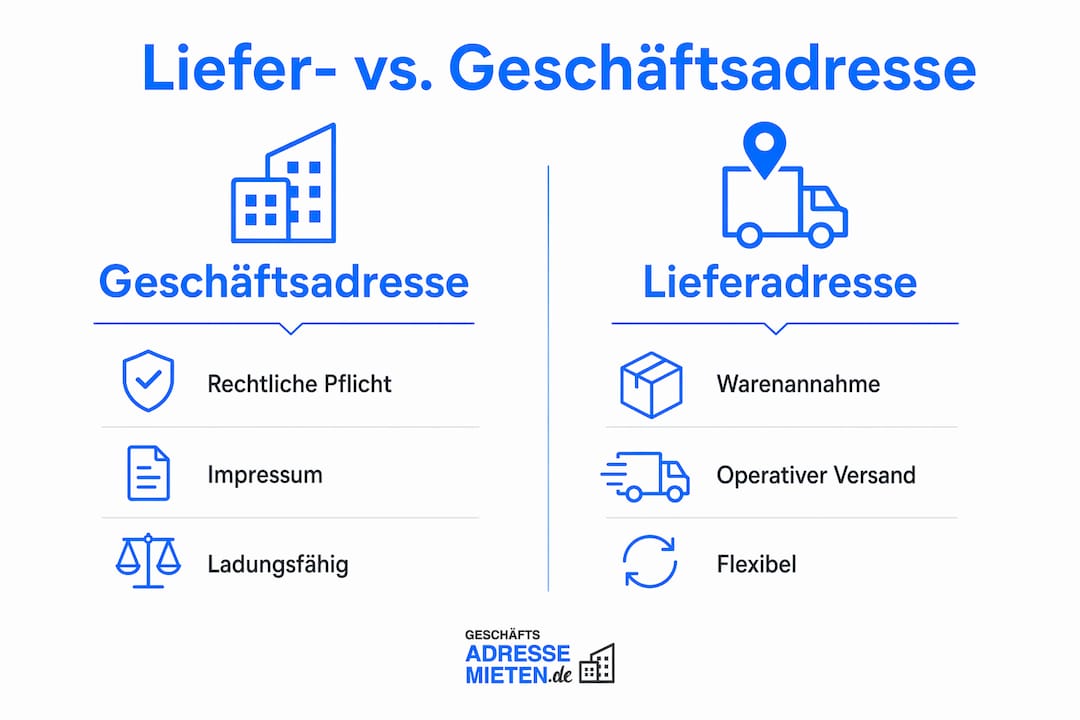 Übersichtliche Infografik: Lieferadresse und Geschäftsadresse im direkten Vergleich