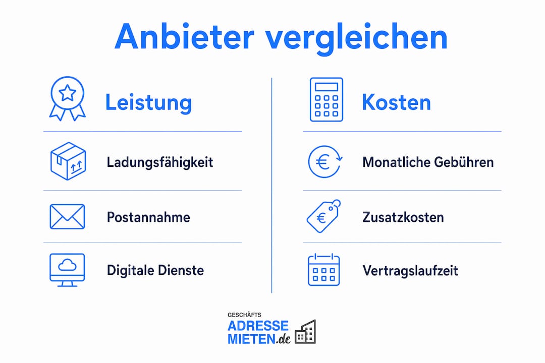 Infografik: Wichtige Kriterien für den Vergleich von Geschäftsadressen
