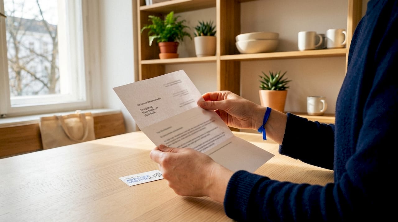 Zwei Hände halten einen Brief, auf dem eine Adresse wie im Impressum zu sehen ist.
