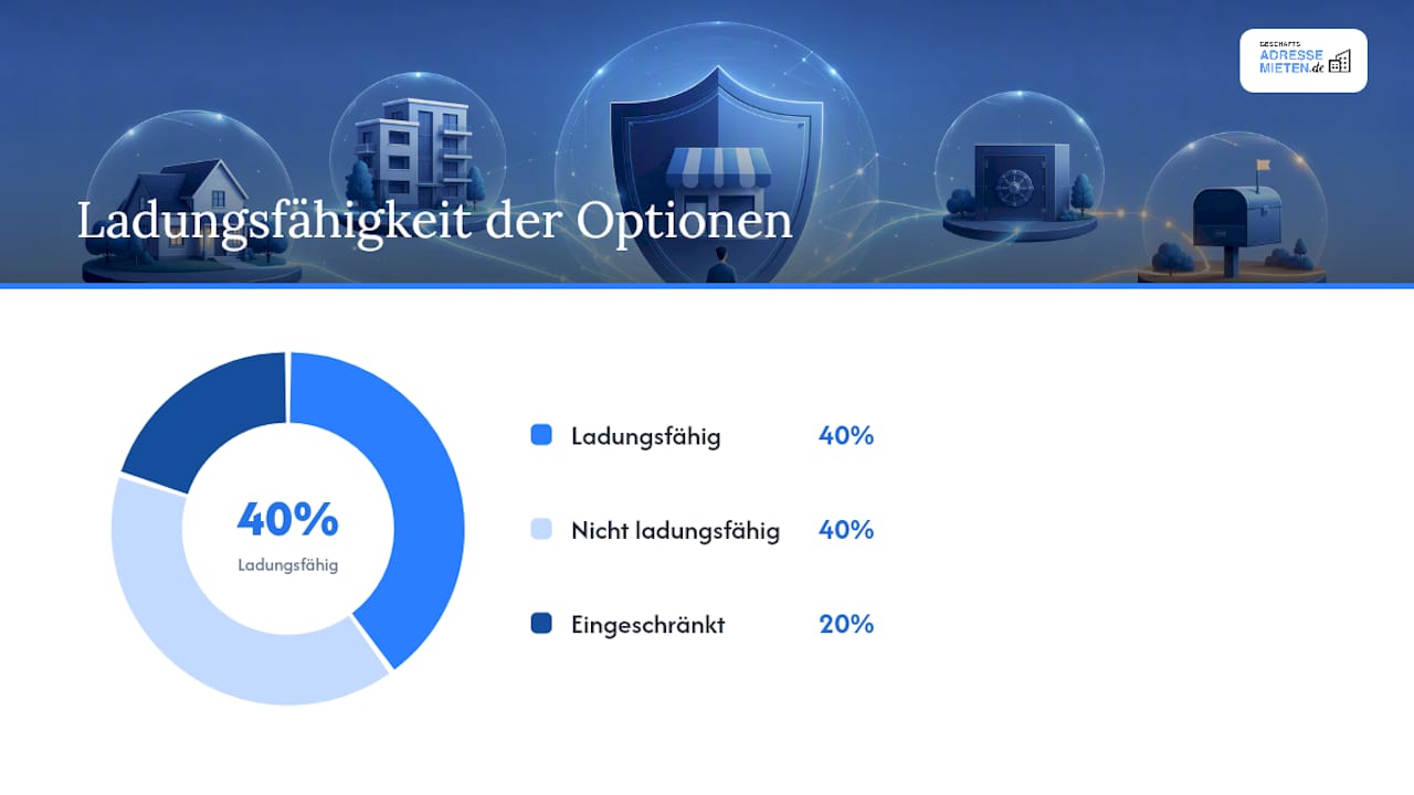 Übersichtsgrafik: Geschäftsadresse im Vergleich – Vor- und Nachteile sowie rechtliche Fallstricke