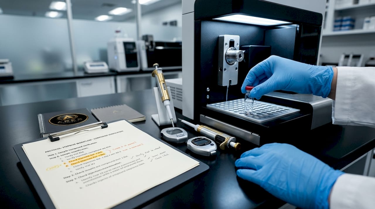 Hands preparing samples for mass spectrometry workflow