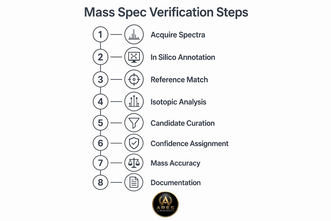 Infographic illustrating mass spectrometry verification steps