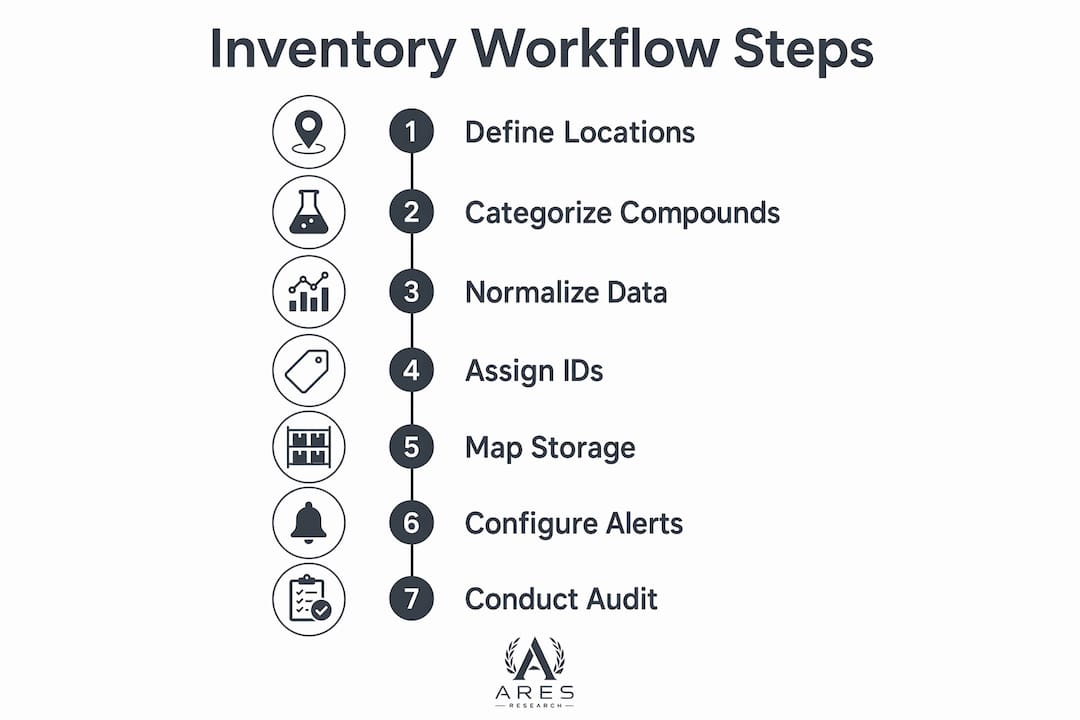 Infographic illustrating lab inventory workflow steps