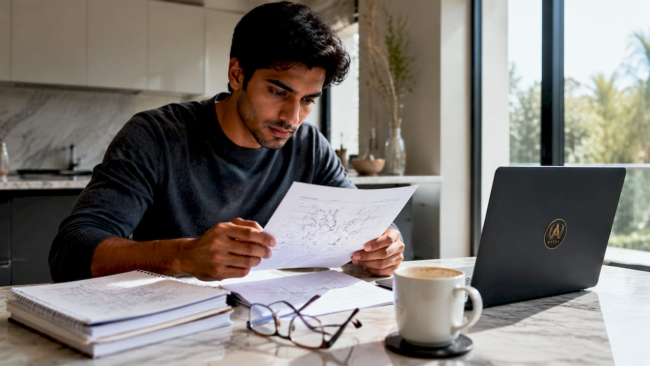 Researcher analyzing peptide study design document