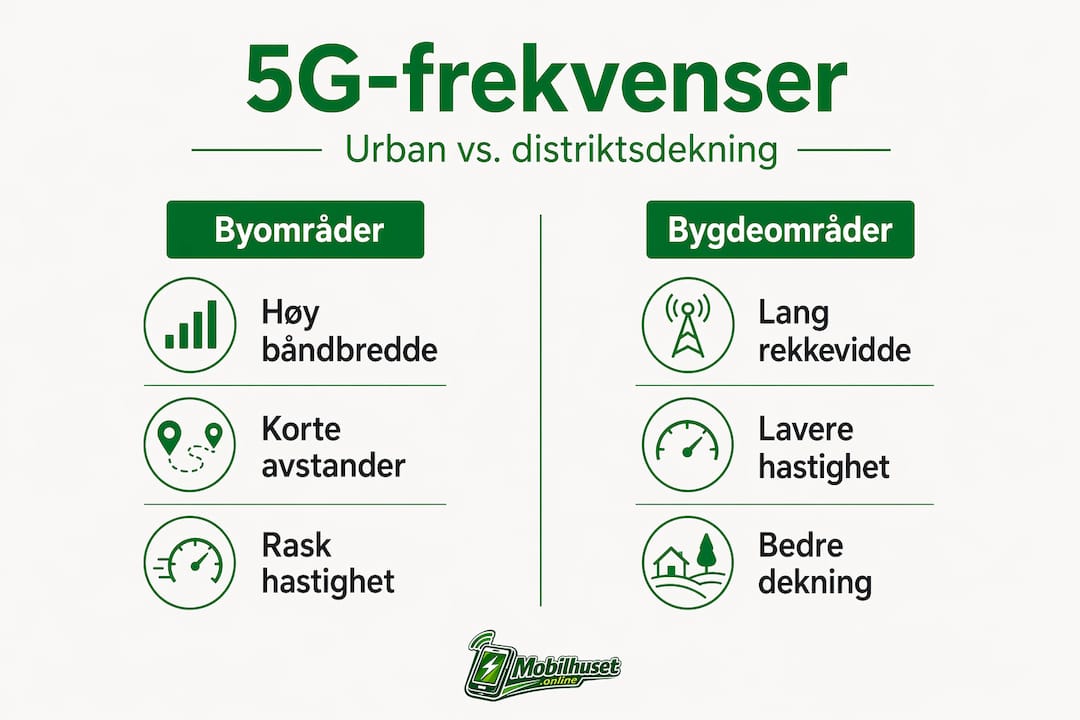 Infografikken viser hvordan 5G-dekningen varierer mellom by og land.