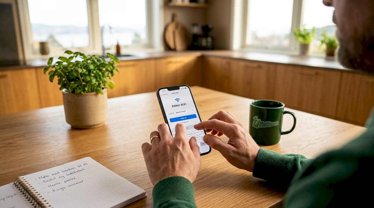 Fingre som taster inn et sikkert wifi-passord på iPhone