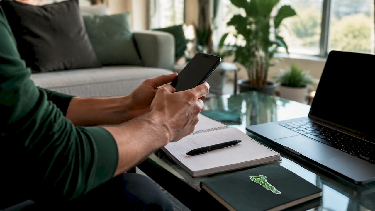 Nærbilde av hender som sjekker mobildataforbruket