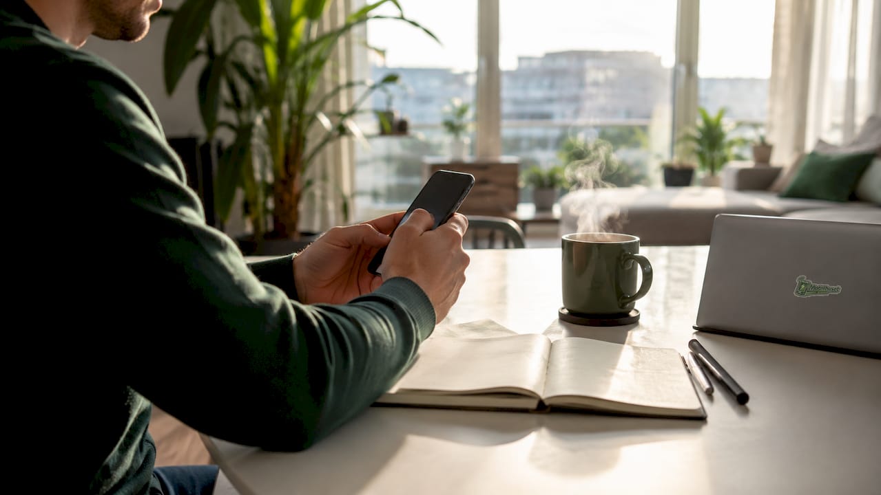 En person blar gjennom innstillingene på mobilen for å velge mobilnettverk manuelt.