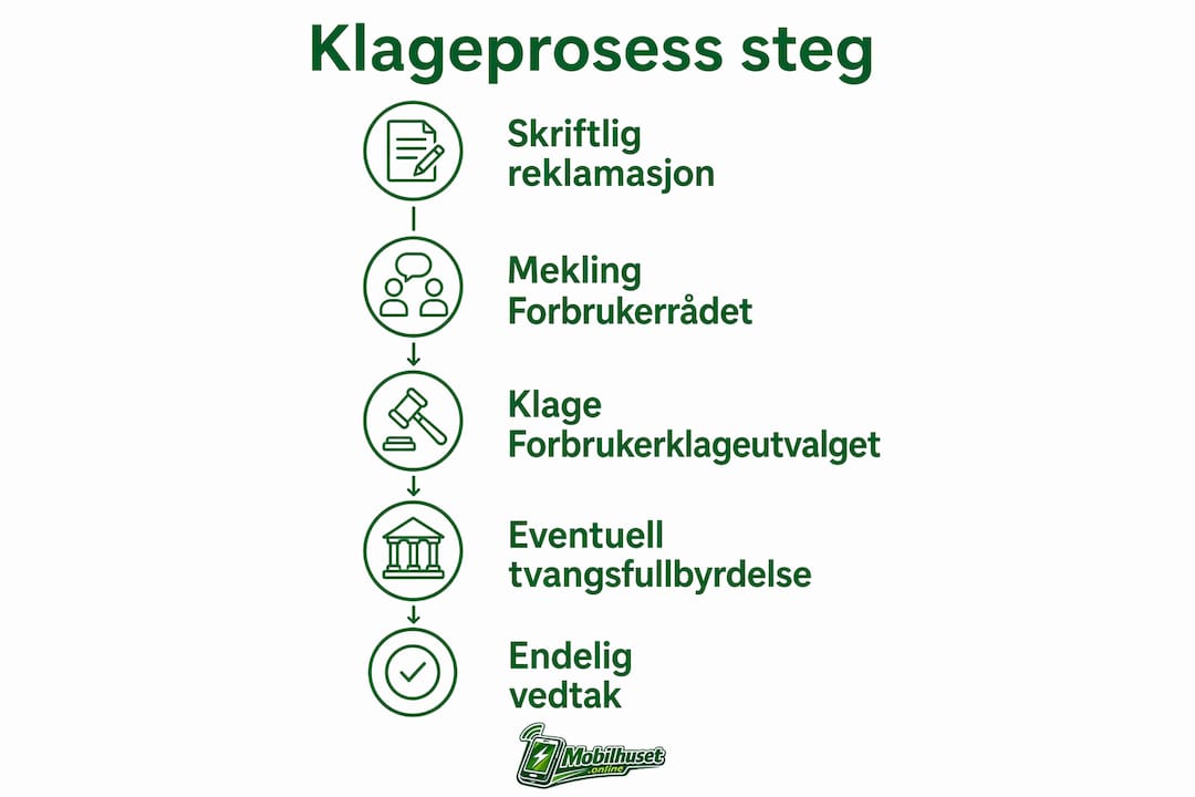 En visuell fremstilling som tar deg gjennom klageprosessen, trinn for trinn