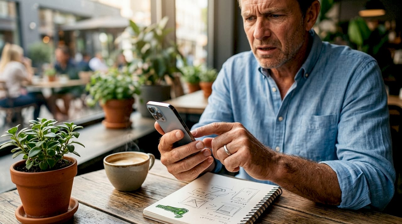 Et nærbilde av noen som holder en mobiltelefon
