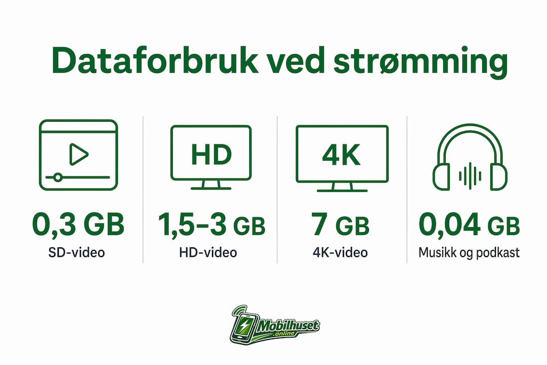 Grafisk oversikt som viser hvor mye data som brukes når du strømmer i ulike kvaliteter