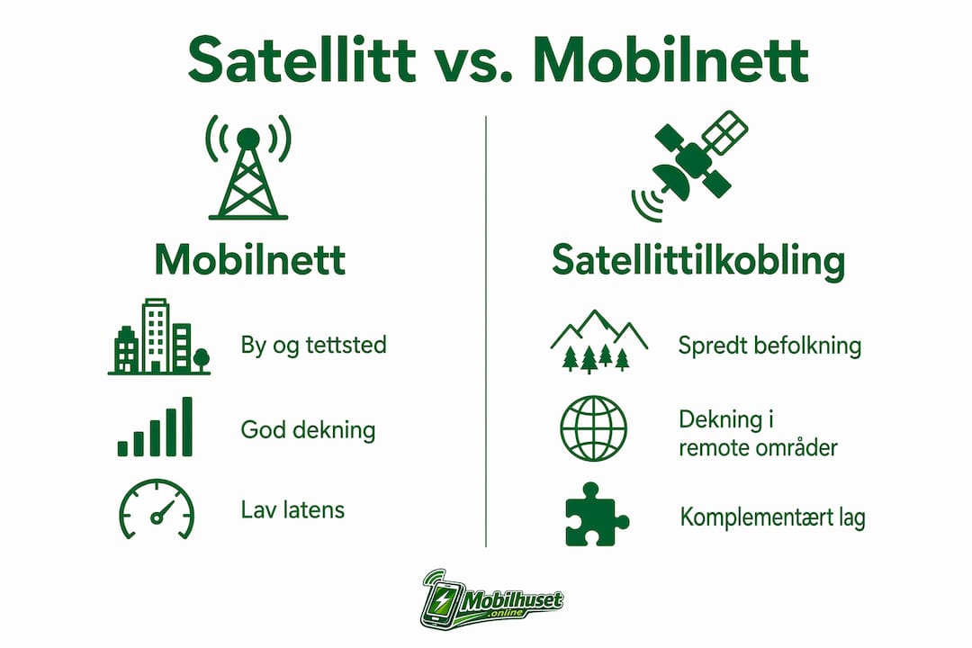 En infografikk som viser forskjellene mellom satellittbasert internett og mobilnett