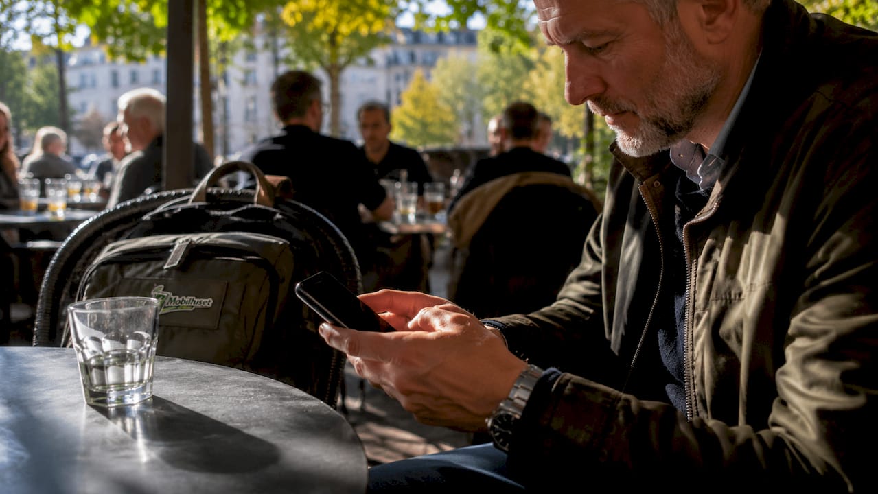 En person holder mobilen og sjekker innstillingene