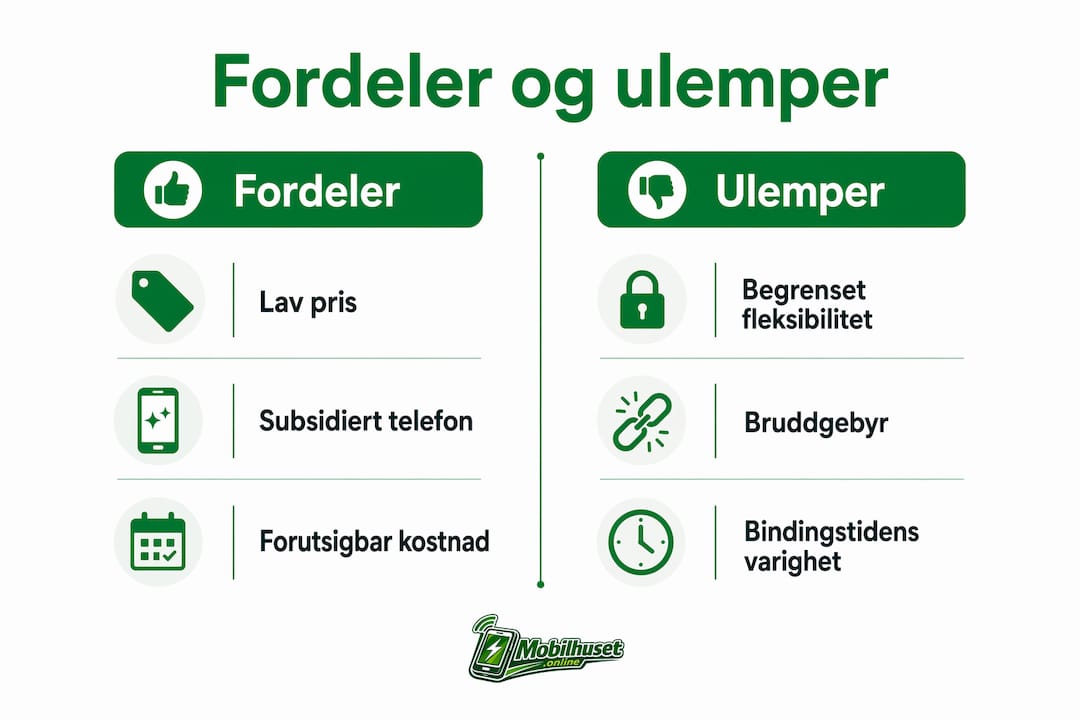 Infografikk som viser fordeler og ulemper ved å binde seg til en avtale