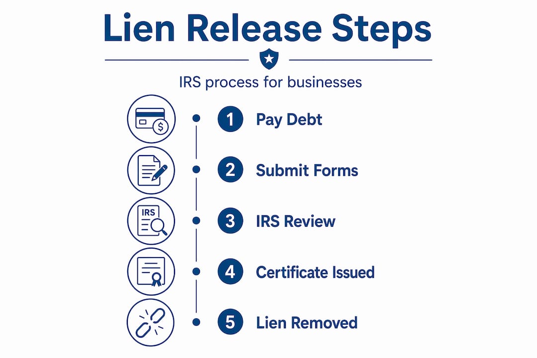 Infographic illustrating IRS lien release steps