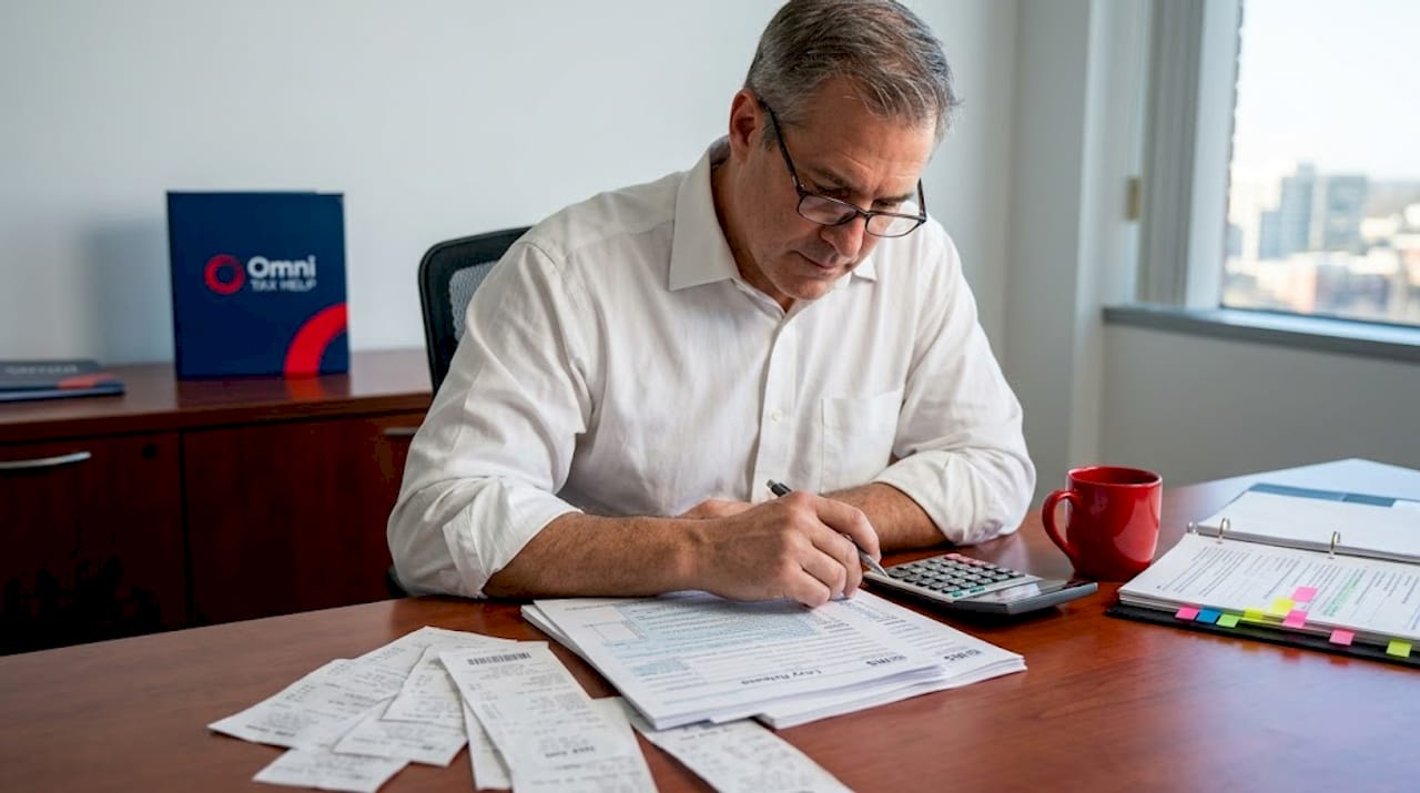 Man reviews IRS levy release paperwork at office desk