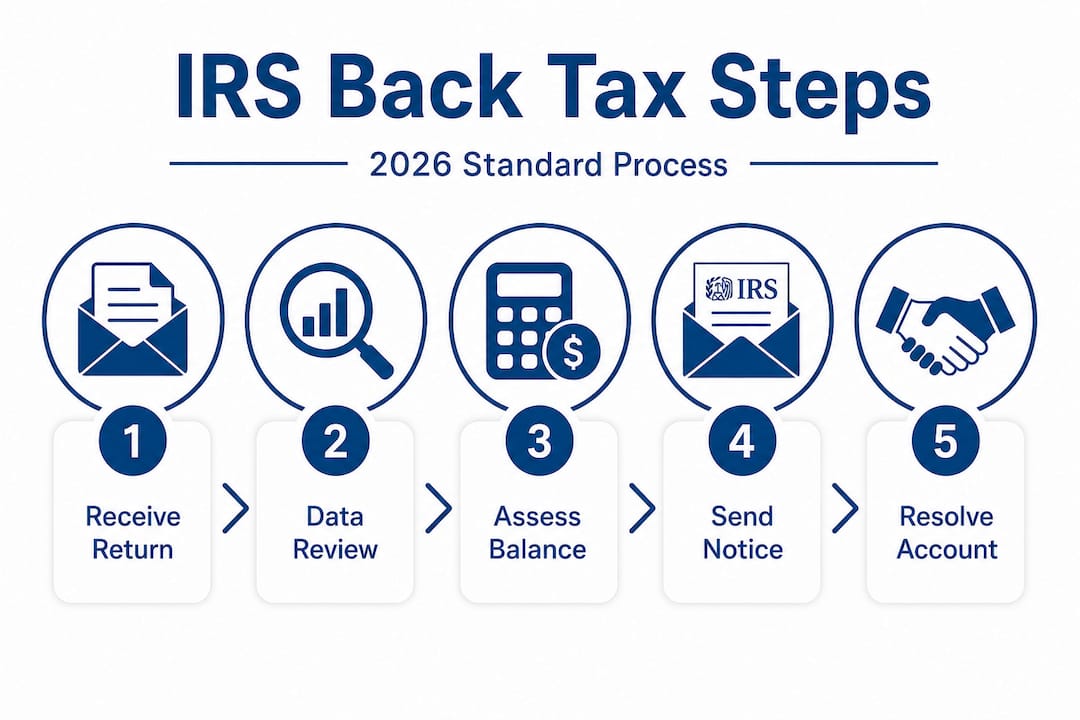 Infographic of the IRS back tax return process in steps