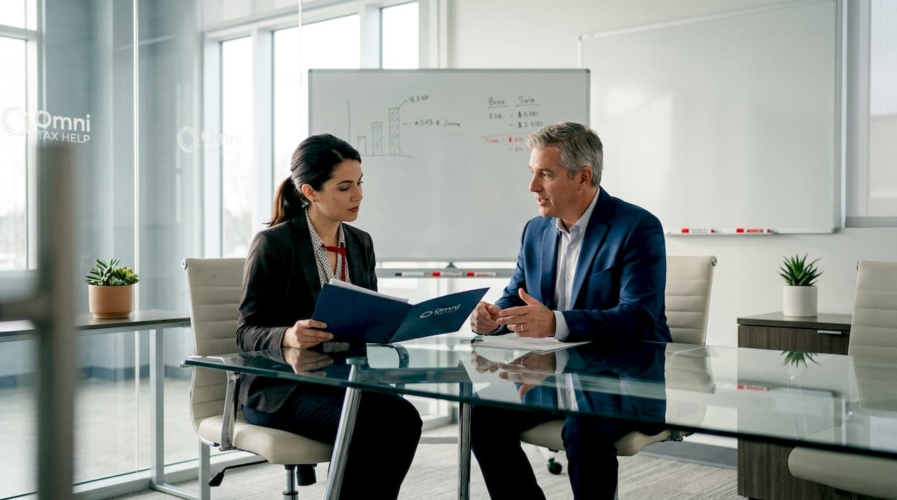 Employee and supervisor discuss paperwork in meeting