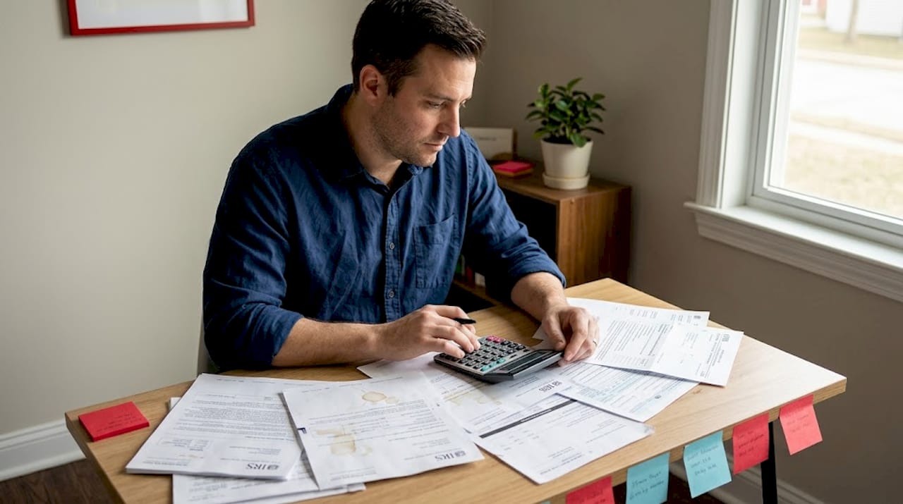 Man calculating IRS interest at desk