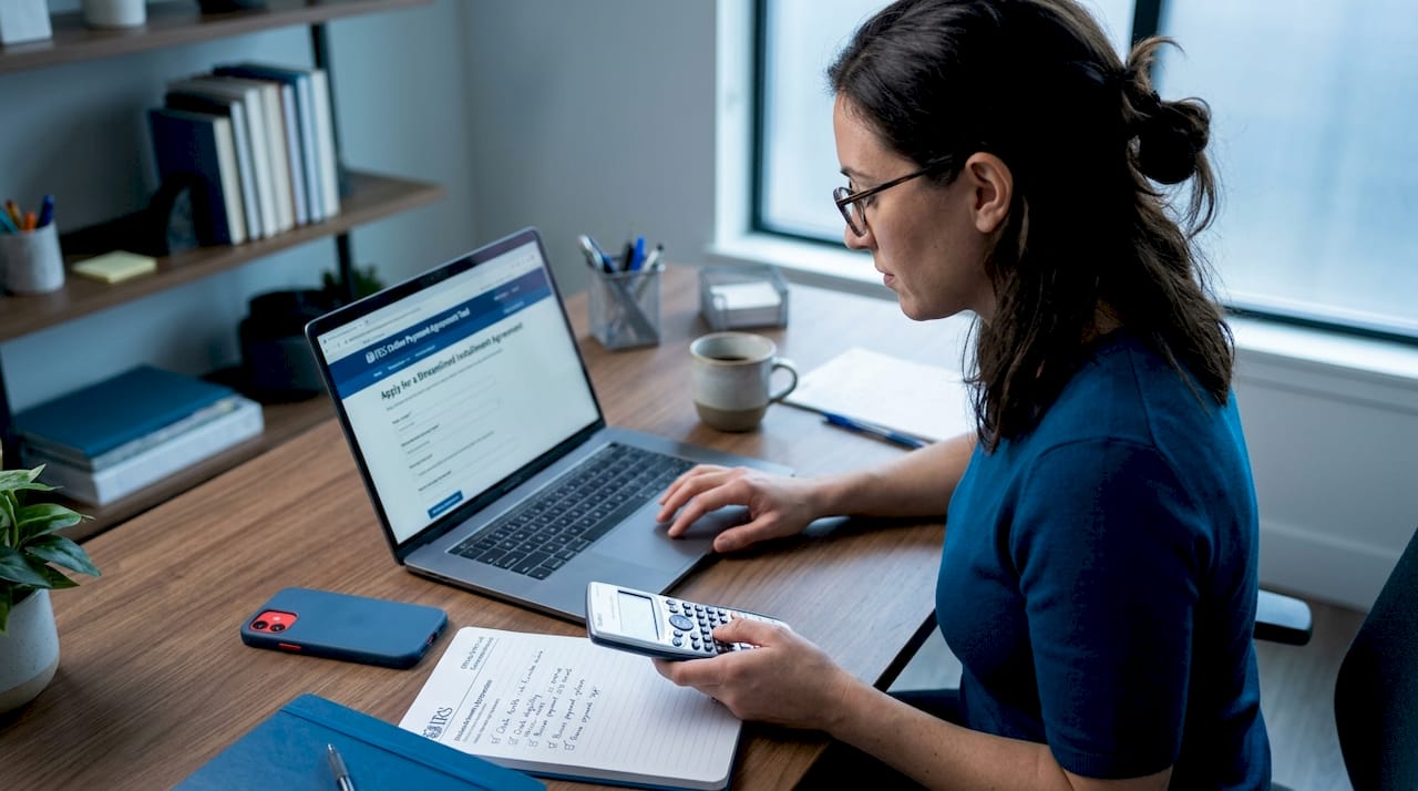 Woman applying for IRS installment agreement online